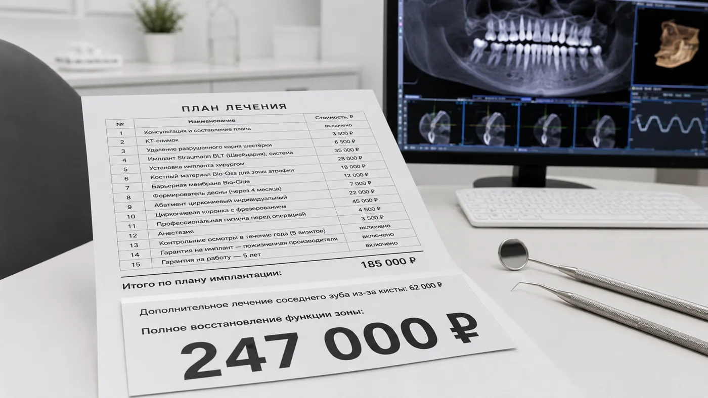План лечения на 247 000 ₽ с разбивкой по строчкам